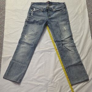 7 For All Mankind Women's Straight-Leg Distressed Jeans - Light Blue